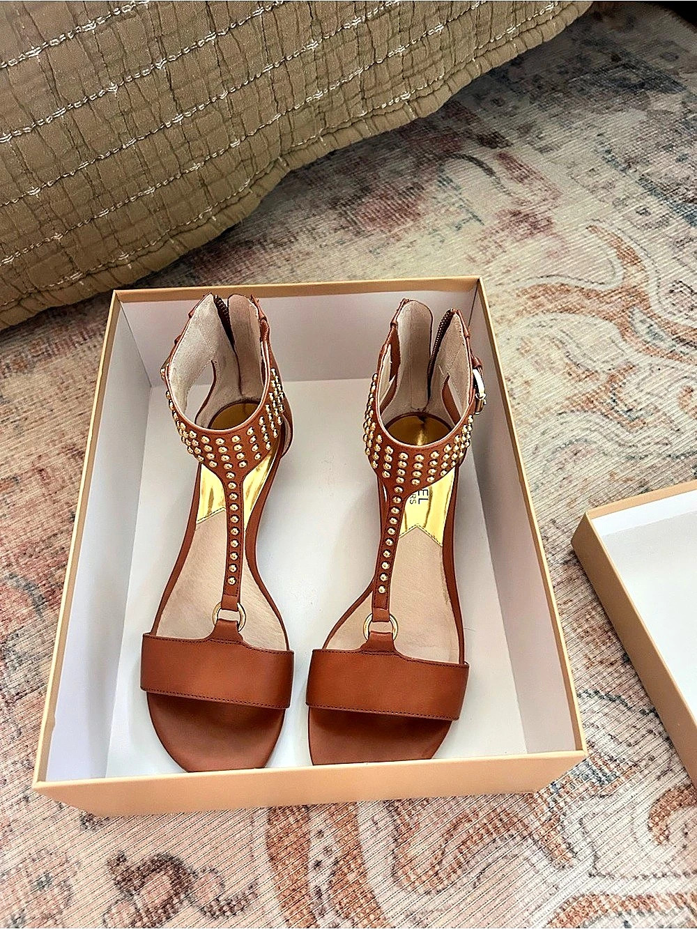 MICHAEL Michael Kors Celena Wedge Sandals Brown & Gold US 7.5 M